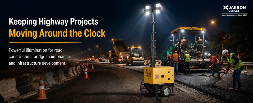 Keeping highway projects moving around the clock, MLT, Mobile light Tower Jakson Genset Keeping highway projects moving around the clock, MLT, Mobile light Tower Jakson Genset